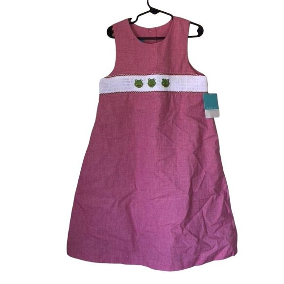 NWT Anavini Girls Hand Smocked Red Jumper Dress Frog Design - 100% Cotton Size 6 - Picture 1 of 7